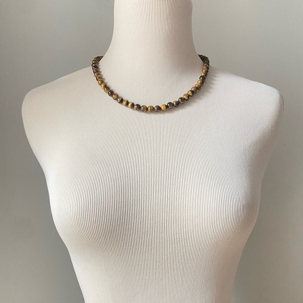 Vintage Tiger Eye Necklace Single Strand 8mm Round Beads Gemstone 19” Length - Picture 7 of 7